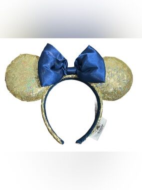 Gold Sequin Mouse Ears with Navy Satin Bow